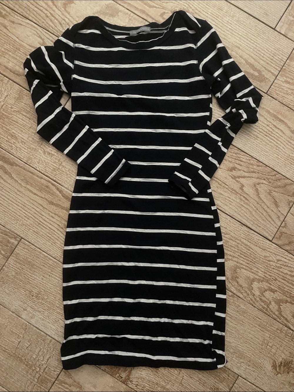 Striped Long Sleeve Dress - Black & White